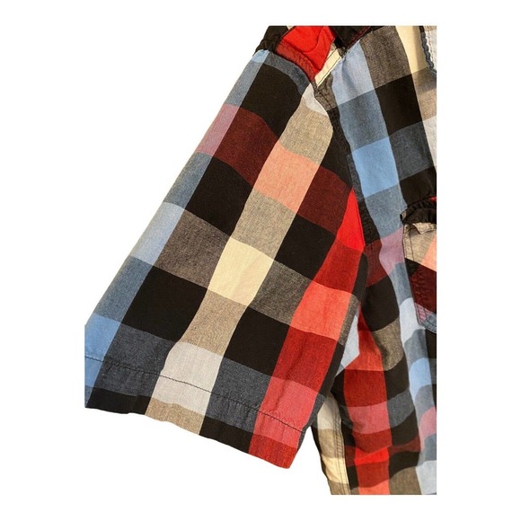 Elixir Mens Large T Shirt Short Sleeve Checkered Button Up With Pockets - Picture 3 of 5